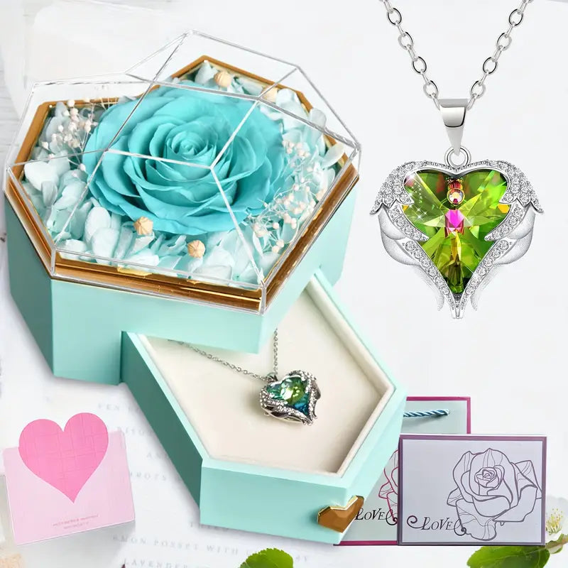 1 Set Of Preserved Rose Necklace Gifts Box