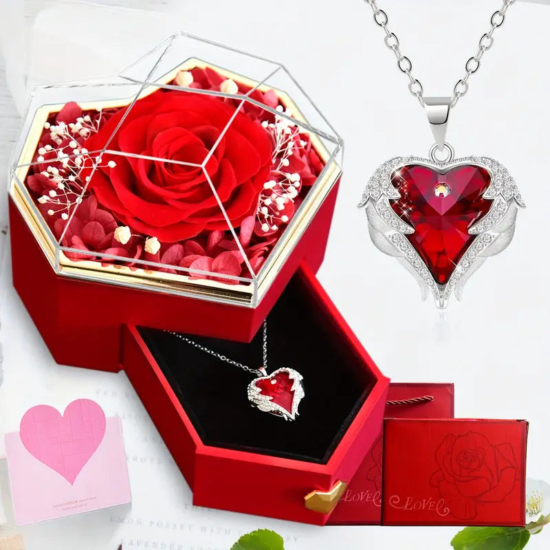 1 Set Of Preserved Rose Necklace Gifts Box