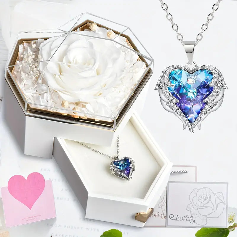 1 Set Of Preserved Rose Necklace Gifts Box